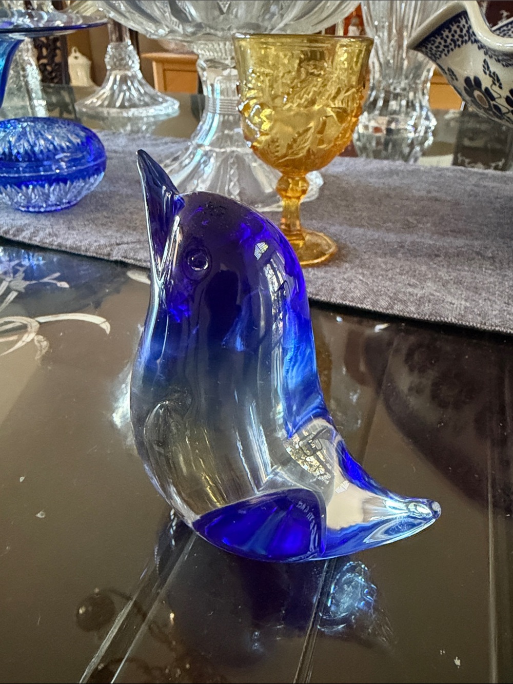 VINTAGE MURANO SIGNED ART GLASS BIRD OGGETTI COBALT BLUE / CLEAR 4.5” tall